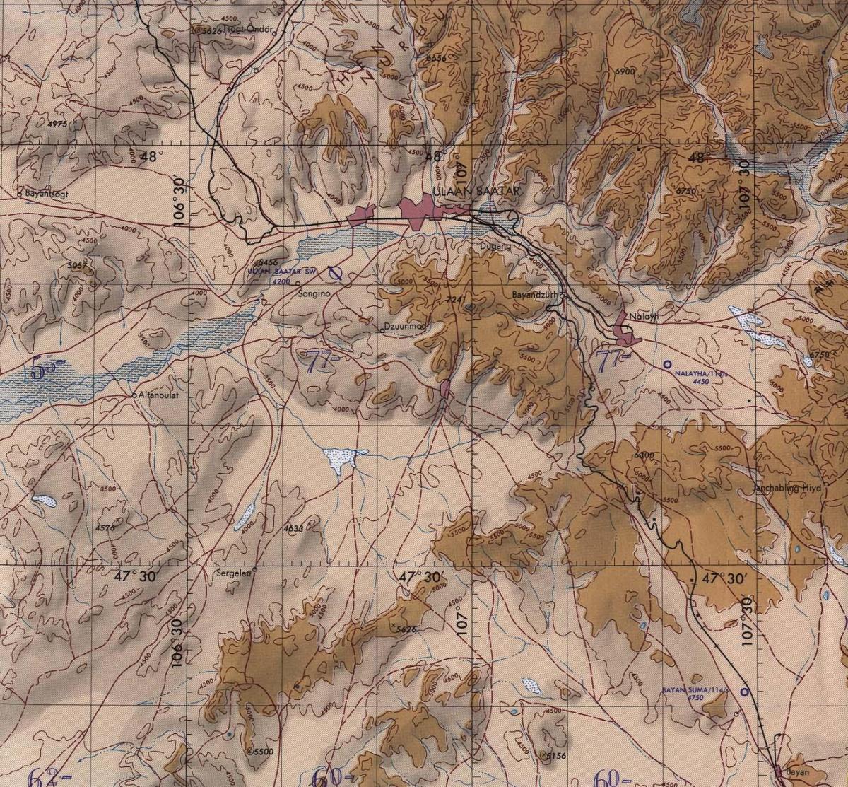 топографска мапа Монголије