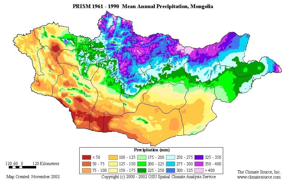 мапа Монголије густина становништва 